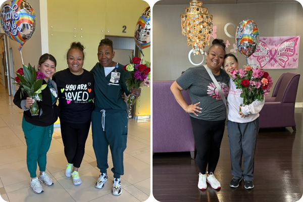 A photo collage shows Ashley Hardyway delivering flowers and balloons to those who cared for her.