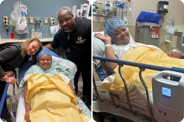 A collage shows Ashley Hardyway with her husband in the hospital.