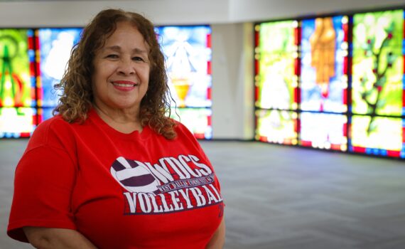 Vivian Pina at the school where she works in West Dallas